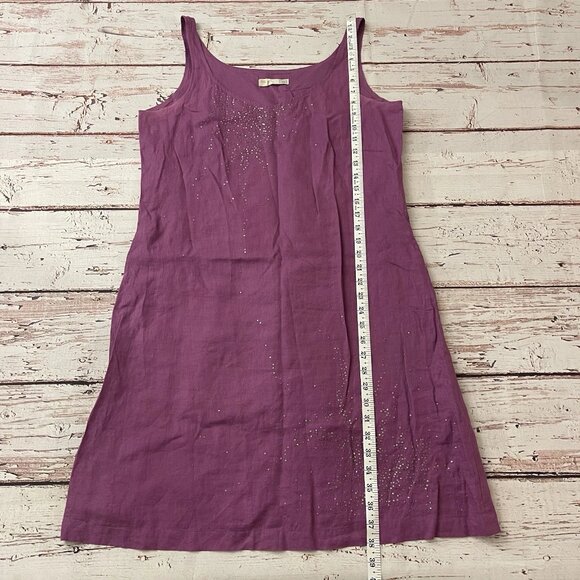 Eileen Fisher Tank Dress Womens 10 Sequins 100% Irish Linen Purple Scoop Neck - Picture 8 of 11
